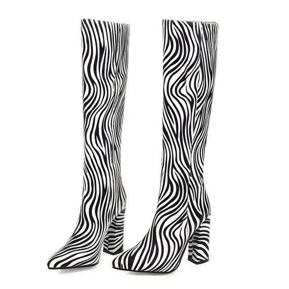zebra print over the knee boots