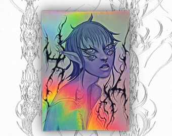 Pegatina de vinilo holográfica para portátil con diseño de hada de doble visión color lavanda