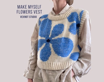 Knitting Pattern "Make Myself Flowers Vest" PDF Pattern [Sizes XS-5XL]