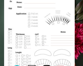 Editable lash client template, eyelash extensions client record card, instand.