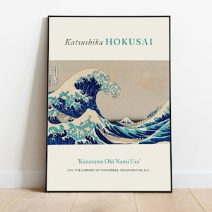 Katsushika Hokusai Print, Kanazawa Oki Nami Ura (waves with a view of Fuji), Ukyio-e, Japanese Art, Aesthetic Wall Decor, Museum Poster