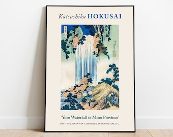 Gravura de Katsushika Hokusai, Cachoeira de Yoro na Província de Mino, Ukyo-e, Arte de Parede Japonesa, Decoração de Parede Estética, Gravuras de Arte de Parede, Pôster de Museu