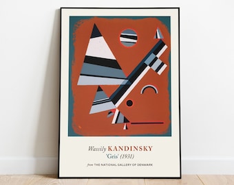 Wassily Kandinsky Print Gris, plakat Bauhaus, estetyczna dekoracja ścienna, artystyczne wydruki ścienne, plakat muzealny, dekoracja ścienna do biura, wydruki Bauhaus