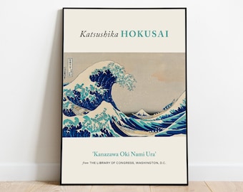 Katsushika Hokusai Print, Kanazawa Oki Nami Ura (waves with a view of Fuji), Ukyio-e, Japanese Art, Aesthetic Wall Decor, Museum Poster
