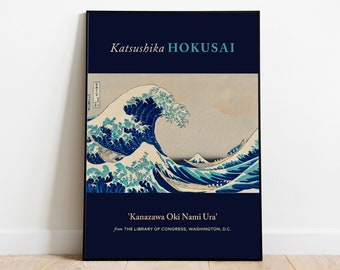 Katsushika Hokusai Print, Kanazawa Oki Nami Ura (waves with a view of Fuji), Ukyio-e, Japanese Art, Aesthetic Wall Decor, Museum Poster