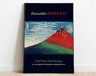 Katsushika Hokusai Print, Fine Wind, Clear Morning (Mount Fuji), Ukyio-e, Japanese Wall Art, Aesthetic Wall Decor, Art Prints, Museum Poster