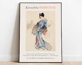 アンティーク ヴィンテージ コレクション 女性 肖像画 着物 葛飾北斎 着物を着た女性の全身肖像画 ヴィンテージ日本の木版画