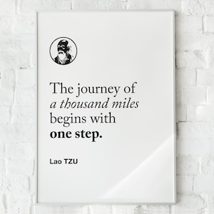 Lao Tzu Motivational Quote &#39;The journey of a thousand miles begins with one step&#39;, Wall Art Print Poster, Home Office Decor, Gift Idea