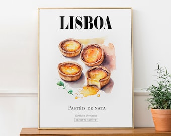 Lisboa, Região de Lisboa, Portugal, Pastéis de Nata, Póster impreso en arte mural, Regalo para amantes de Portugal