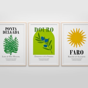 3 Print Posters Portugal SET: Douro River Valley, Ponta Delgada, Faro — Abstract Boho Wall Art Posters