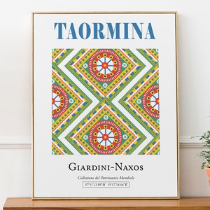 Taormina, Messina, Sicily, Italy Giardini Naxos, Traditional Sicilian Pattern Aesthetic Wall Decor Print Poster