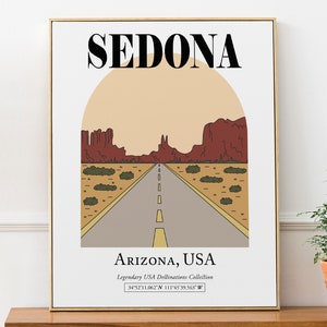 Sedona, Arizona Wüstenautobahn mit Bergen am Sonnenuntergang Ästhetische Wand dekor Poster