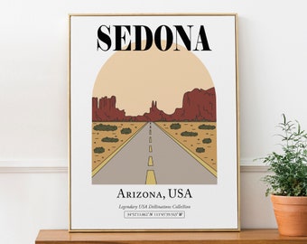 Sedona, Arizona Desert Highway med berg i solnedgången estetisk väggdekoration Poster