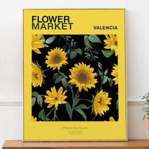 Valencia, Spain Flower Market Yellow Sunflowers Aesthetic Wall Decor Print Poster
