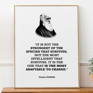 Charles Darwin Motivational Quote Wall Decor Print Poster 'It is not the strongest of the species that survives..', Business Gift