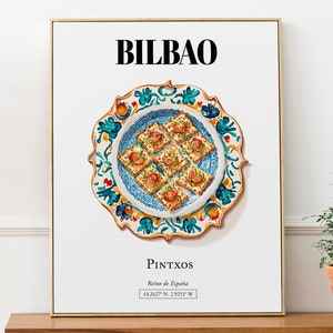 Bilbao, País Vasco (País Vasco), España, Pintxos, Póster de impresión de decoración de pared, Regalo de inauguración de la casa