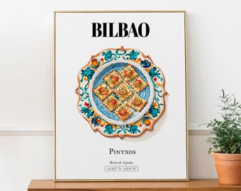 Bilbao, Basque Country (País Vasco), Spain, Pintxos, Wall Decor Print Poster, Housewarming Gift