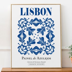 Lisbon Portugal Traditional Tile Pattern Aesthetic Wall Art Decor Print Poster