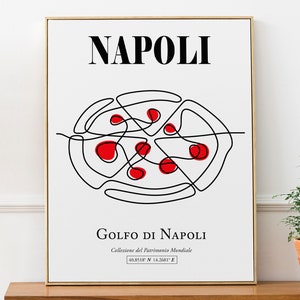 Napoli, Campania, Italia Estetica Pizza Margherita (napoletana o napoletana) Line Art Decorazione da parete Poster stampa
