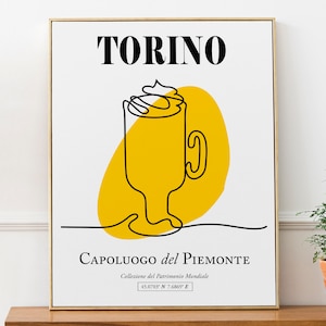 Torino, Italy, Piedmont (Piemonte) Bicerin Coffee One Line Art Wall Decor Print Poster