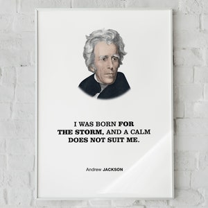 Citação encorajadora de decoração de parede de Andrew Jackson 'Eu nasci para a tempestade, e a calma não me convém', motivação de vendas, presente do empreendedor