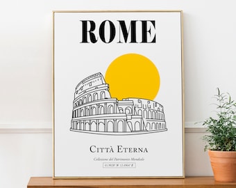 Rome (Roma), Lazio, Italy Abstract Minimalistic Sunset Over Colosseum Wall Art Decor Print Poster