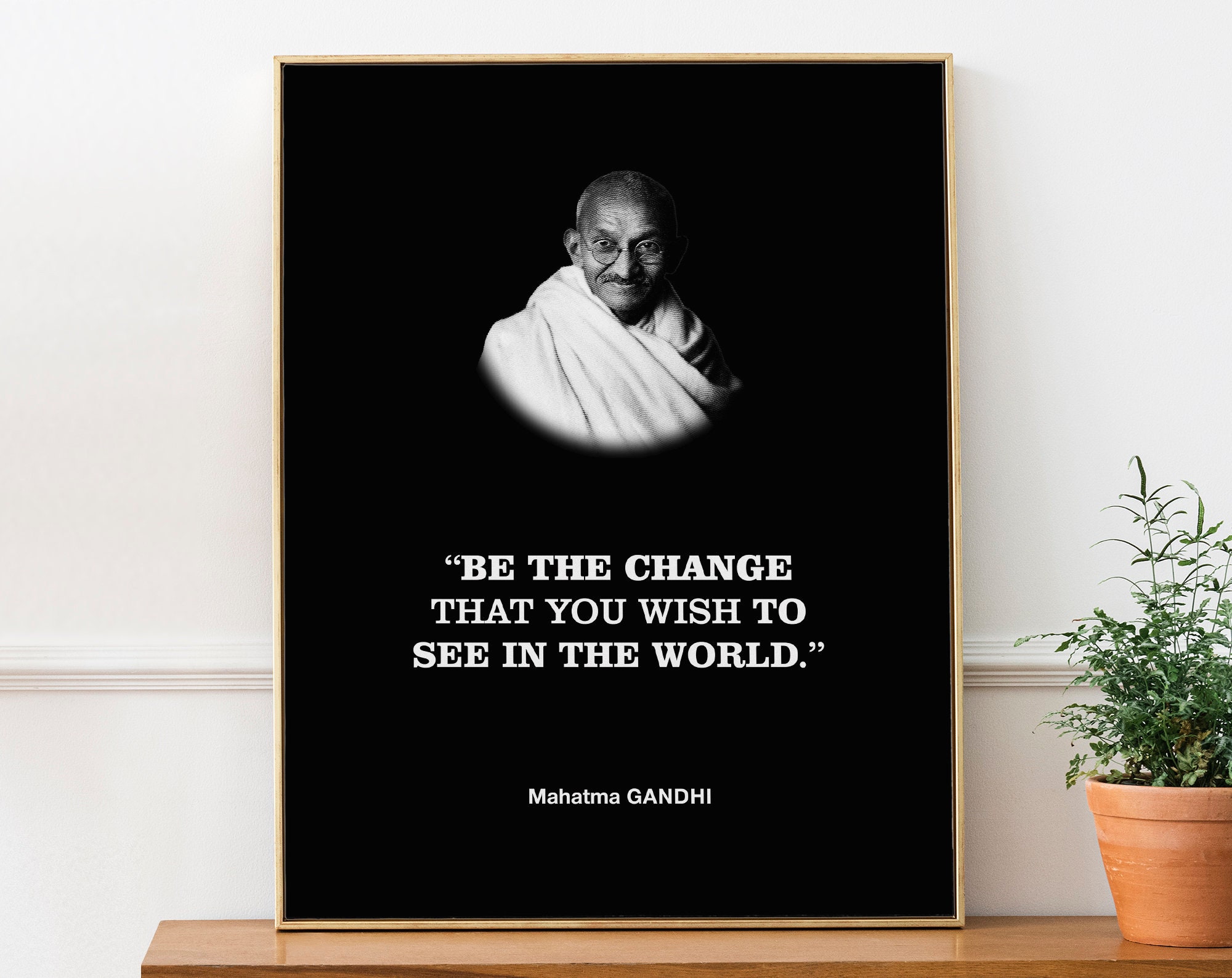 Autocollant Mural Citation Gandhi "Be The Change..." - Neuf En Vinyle Noir