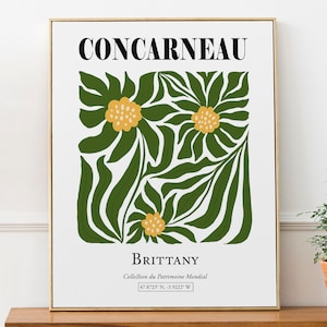 Concarneau Bretaña Francia flores amarillas en los tallos verdes, cartel de impresión de arte de pared estético abstracto minimalista, regalo de cumpleaños