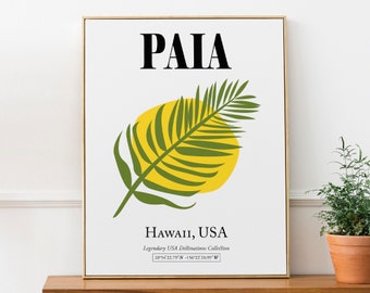Paia, Hawaii, USA, Abstract Green Palm Branch And Yellow Sun Boho Wall Decor Print Poster