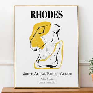 Rodas, región del sur del Egeo, Grecia, estética abstracta, arte de pared, cartel de impresión de viaje, regalo de cumpleaños