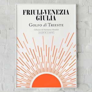 Friuli-Venezia Giulia, Italia, Golfo de Trieste (Golfo Di Trieste) Póster impreso colorido de la decoración de la pared del amanecer rojo