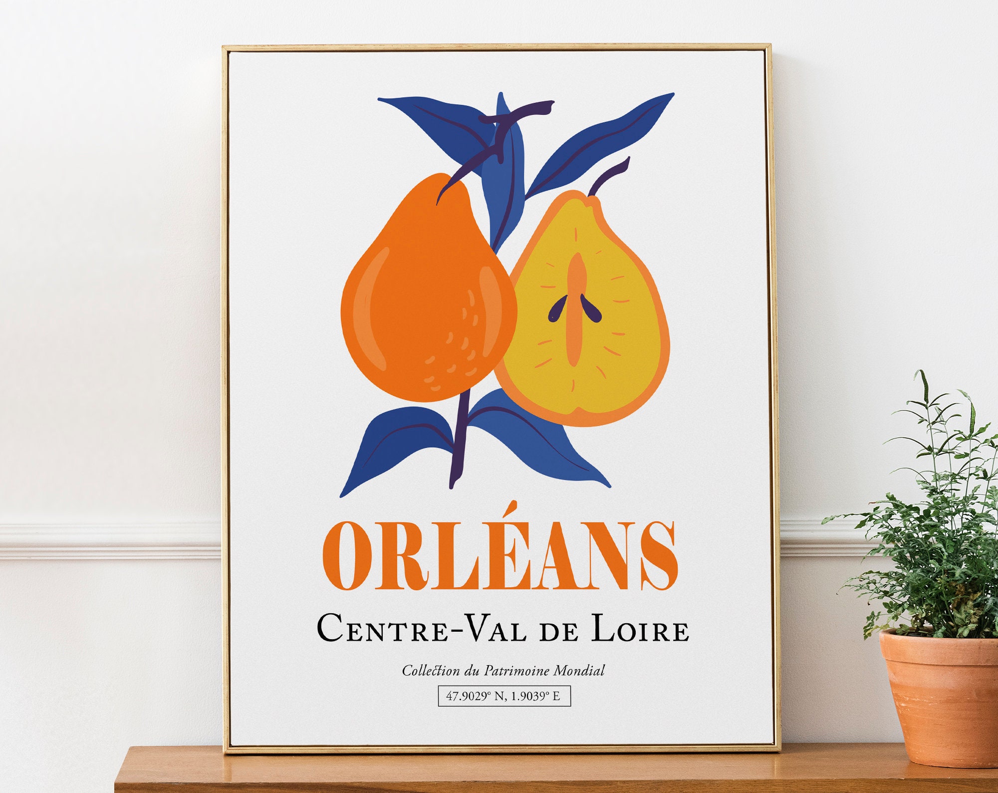 Orléans Centre-Val de Birnen, Frankreich Wandkunst Poster, Österreich Ästhetische Wohnzimmer Bunte Minimalistische Etsy Loire Gelbe - Abstrakte Dekor