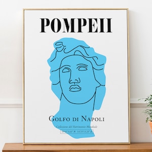 Pompeii, Gulf Of Naples, Italy Woman Blue Statue Boho Aesthetics Line Art Wall Art Decor Print Poster