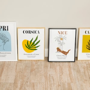 4 Print Posters SET With Luxurious European Sea Resorts: Capri, Italy / Corsica, Nice And Cannes, France