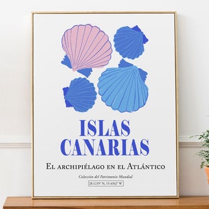 Islas Canarias Océano Atlántico España Púrpura y azul Conchas marinas, cartel de impresión de arte de pared estético abstracto minimalista, decoración de sala de estar