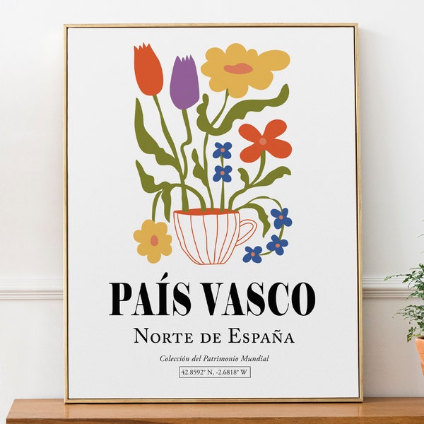 País Vasco (Euskadi) Northern Spain, Colorful Flowers Bouquet in the Vase, Aesthetic Wall Art Print Poster, Kitchen Décor