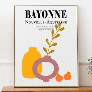 Bayonne Nouvelle-Aquitaine Francia Tallo de flores en el jarrón, cartel de impresión de arte de pared estético abstracto minimalista, regalo de Сolleague