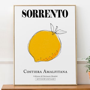 Sorrento Peninsula, Naples, Italy Yellow Lemon Silhouette Line Art Boho Wall Decor Print Poster