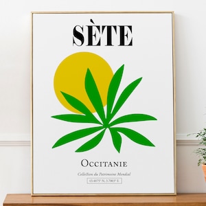 Sète Occitanie France Green Plant with yellow Sun, Minimalistic Abstract Aesthetic Wall Art Print Poster, Living Room Décor