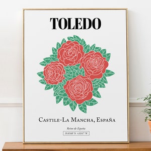 Toledo, Castilla-La Mancha, España, rosa de Damasco, cartel de impresión de decoración de pared, regalo de cumpleaños
