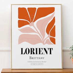 Lorient Bretagne France motif de fleurs roses et rouges, affiche d'impression d'art mural esthétique abstrait minimaliste, cadeau d'anniversaire, décor de salon