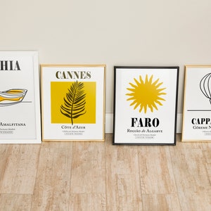 SET de 4 destinos populares en Europa Carteles impresos: Ischia, Italia / Cannes, Francia / Faro, Portugal / Cappadoccia, Turquía