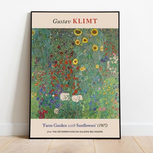Gustav Klimt&#39;s Farm Garden with Sunflowers (1907) — Art Nouveau Poster (premium paper) — Gift Idea / Wall Art / Print / Vintage