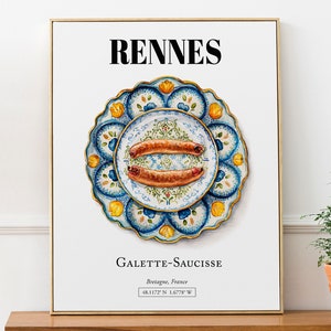 Rennes (Bretaña, Francia), Galette Saucisse, Cartel impreso de viaje de arte mural