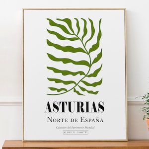 Asturie Spagna settentrionale, Pianta verde, Boho Abstract Aesthetic Wall Art Print Poster, Spagna Lover Gift, Kitchen Décor