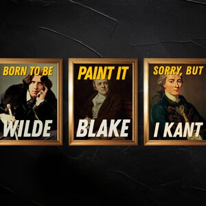 SET van 3 schrijvers / Philisophers Wilde, Kand en Blake Portretten Funny Art Decor Print Posters | Book Lover / Bookworm Cadeau | Bibliotheek Decor