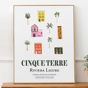 Cinque Terre Liguria Italy (Riomaggiore, Manarola, Corniglia, Monterosso, Vernazza) Colorful Houses Aesthetic Wall Decor Print Poster