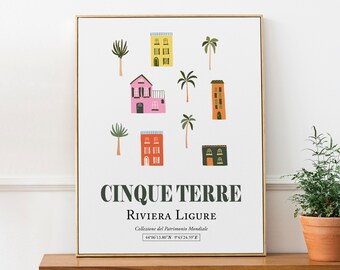 Cinque Terre Liguria Italy (Riomaggiore, Manarola, Corniglia, Monterosso, Vernazza) Colorful Houses Aesthetic Wall Decor Print Poster