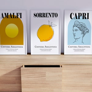 SET of 3 — Capri Island, Sorrento Peninsula and Amalfi Coast, Italy Abstract Minimalistic Wall Decor