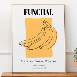 Funchal, región de Madeira, Portugal, estética de plátano, póster de impresión de arte de pared, regalo de aniversario